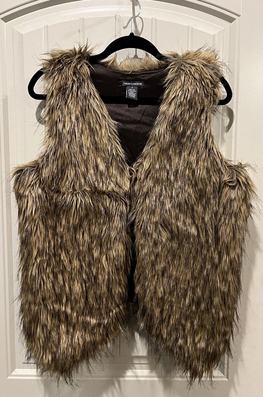 Chelsea & Theodore Womens Sz S Faux Fur Vest Brown And Black Boho